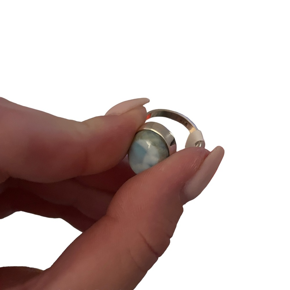 Larimar Solid Sterling Silver Ring Size 7 925 - image 4
